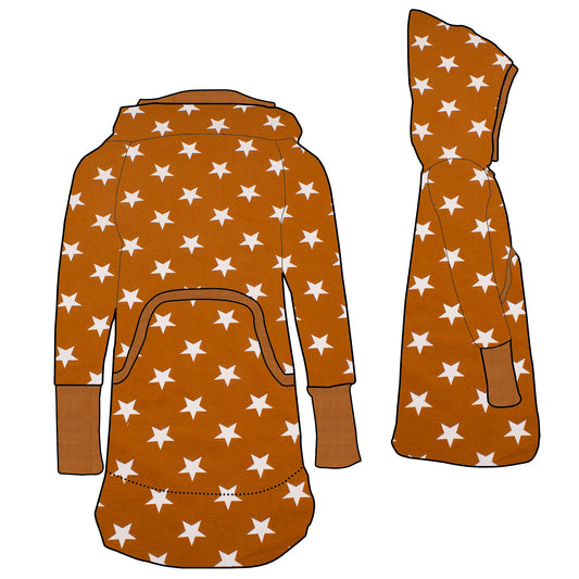 Kinder Retrokleid Hoodiekleid Sterne ocker