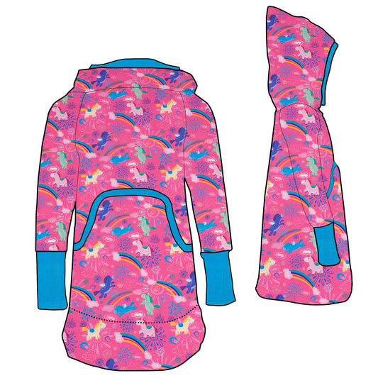 Damen Retrokleid Hoodiekleid Regenbogen Einhörner