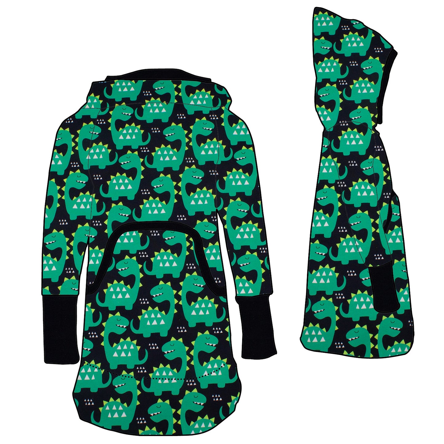 Kinder Retrokleid Hoodiekleid Grüne Dinosaurier