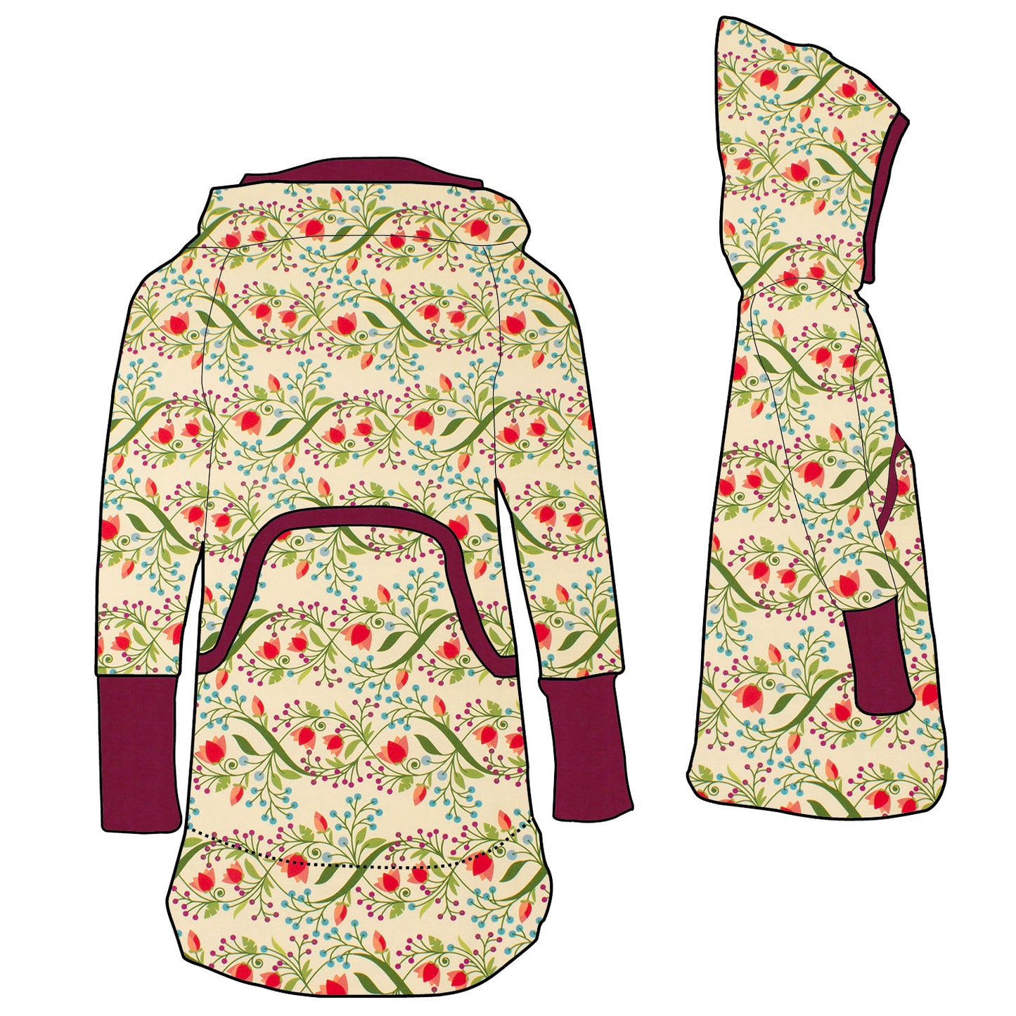 Kinder Retrokleid Hoodiekleid Blumengarten