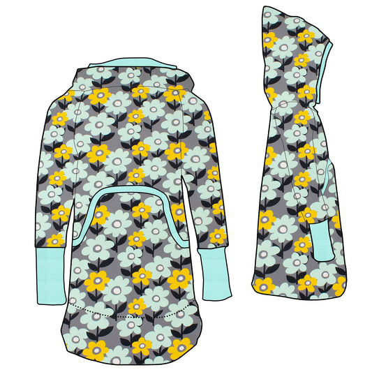 Damen Retrokleid Hoodiekleid Retro Blumenwiese