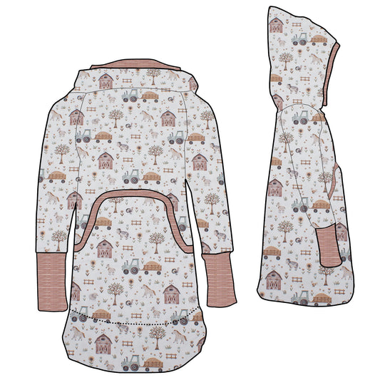 Kinder Retrokleid Hoodiekleid Der Bauernhof