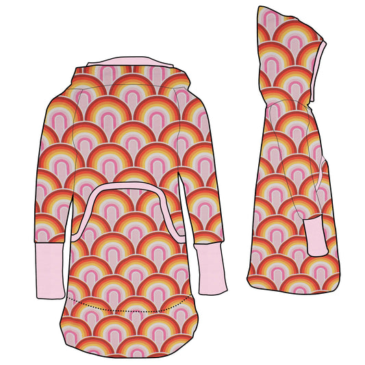 Damen Retrokleid Hoodiekleid Regenbogen rosa