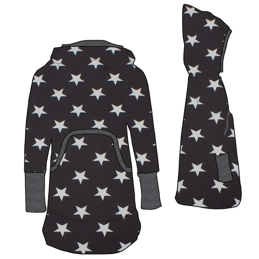 Kinder Retrokleid Hoodiekleid Sterne grau