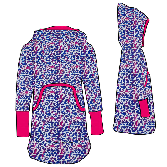 Damen Retrokleid Hoodiekleid Leo lila / pink