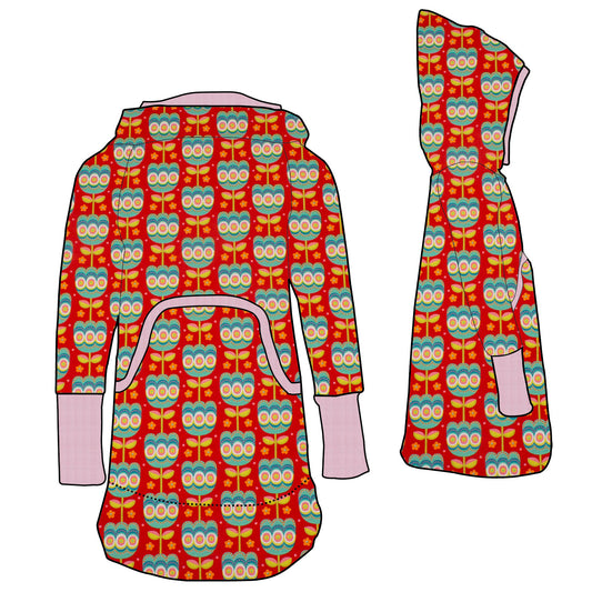 Damen Retrokleid Hoodiekleid Retro Tulpen rot