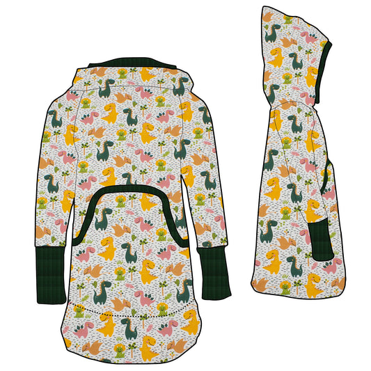 Kinder Retrokleid Hoodiekleid Dinoland Rosa