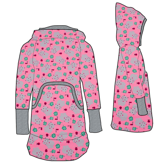 Damen Retrokleid Hoodiekleid Nilpferd rosa