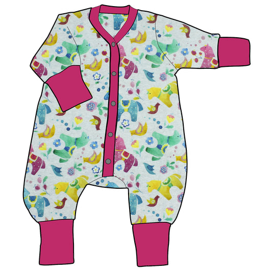 Kinder Einteiler Jumpsuit Bunte Pferde