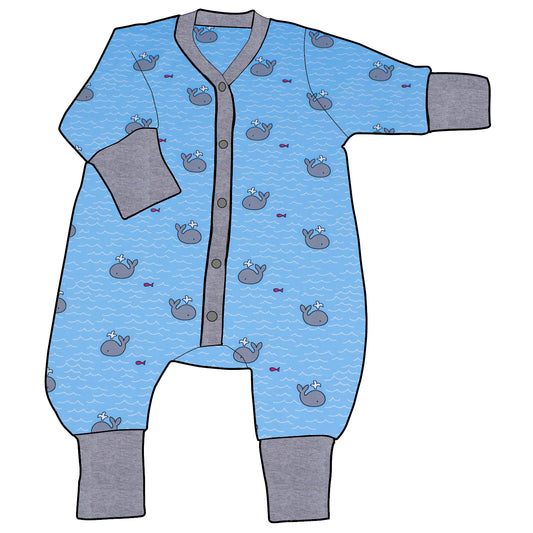 Kinder Einteiler Jumpsuit Kleiner Wal hellblau