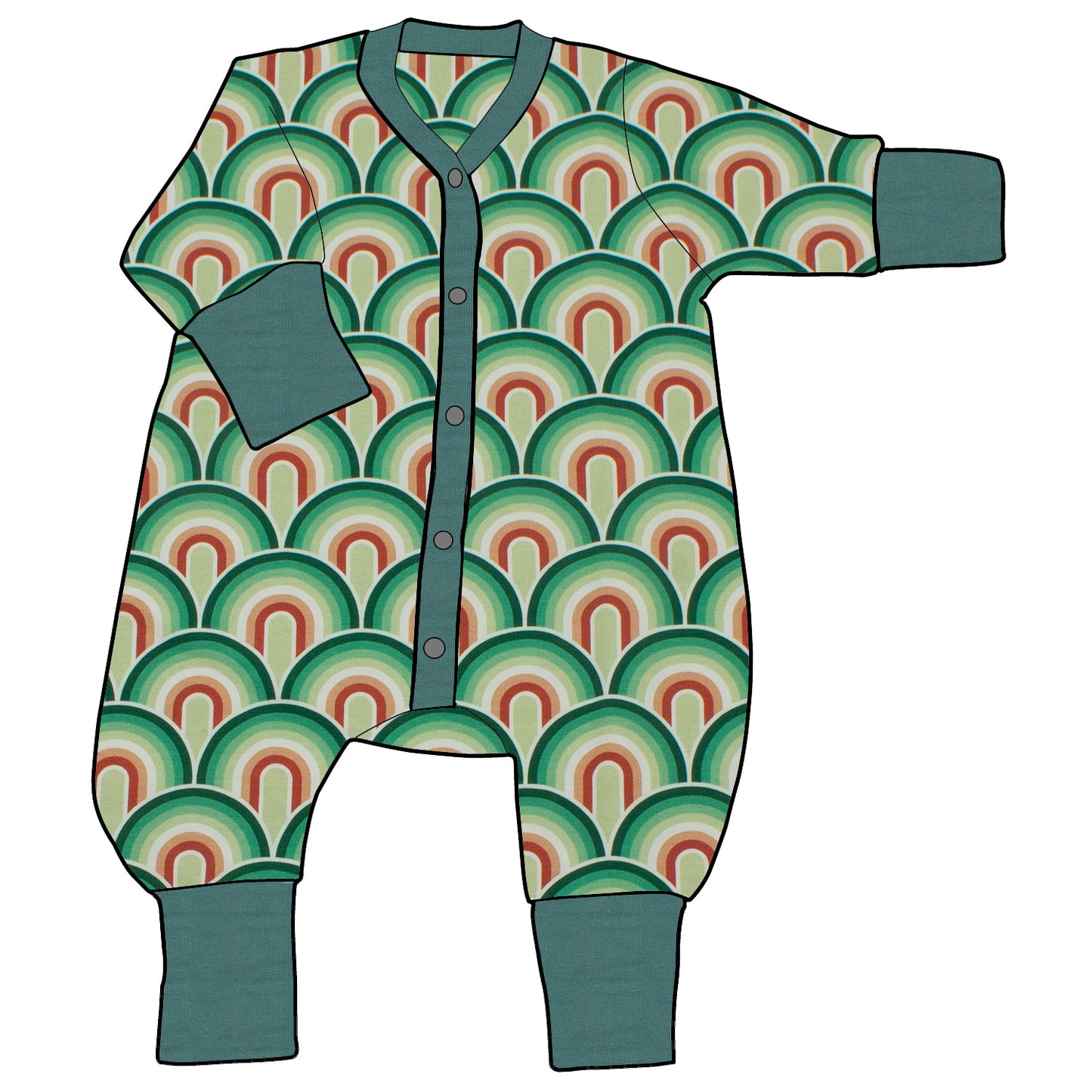 Kinder Einteiler Jumpsuit Regenbogen grün