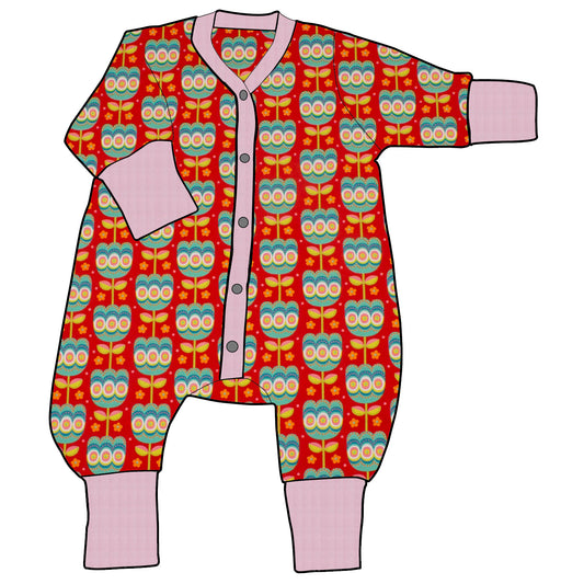 Kinder Einteiler Jumpsuit Retro Tulpen rot