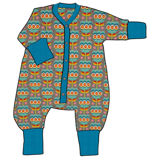 Kinder Einteiler Jumpsuit Retro Tulpen grau