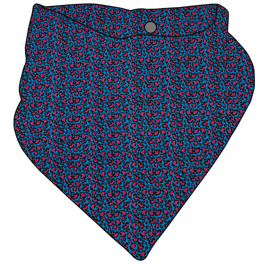 Kinder Mini Halstuch zum knöpfen Musselin Leopard blau/pink