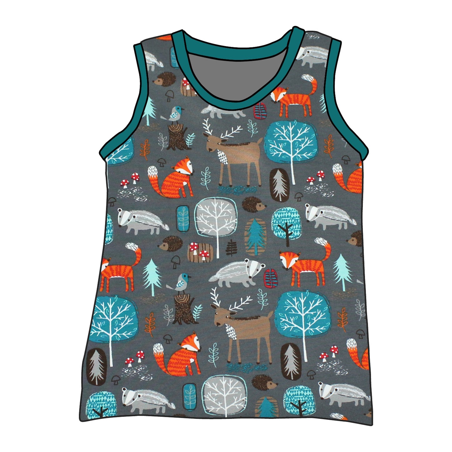 Kinder Unterhemd / Tanktop Waldtiere grau
