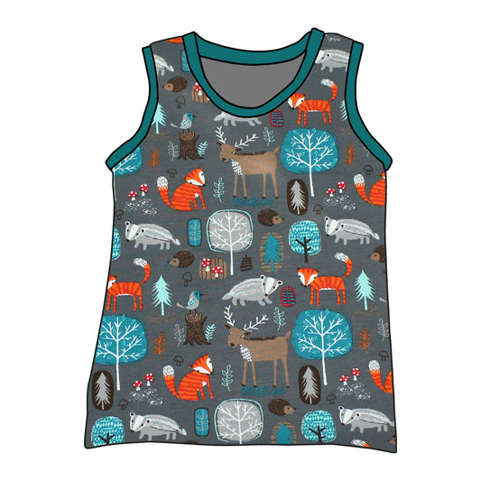 Kinder Unterhemd / Tanktop Waldtiere grau