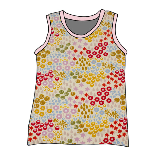 Kinder Unterhemd / Tanktop Retro Blumenwiese creme