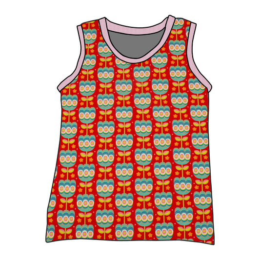 Kinder Unterhemd / Tanktop Retro Tulpen rot