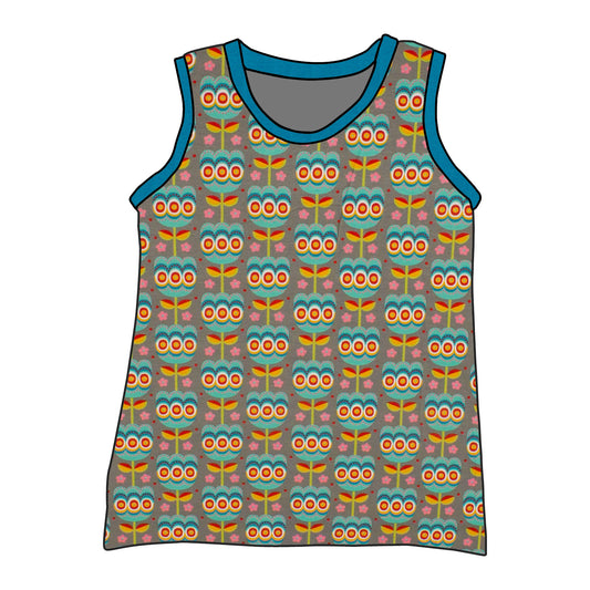 Kinder Unterhemd / Tanktop Retro Tulpen grau