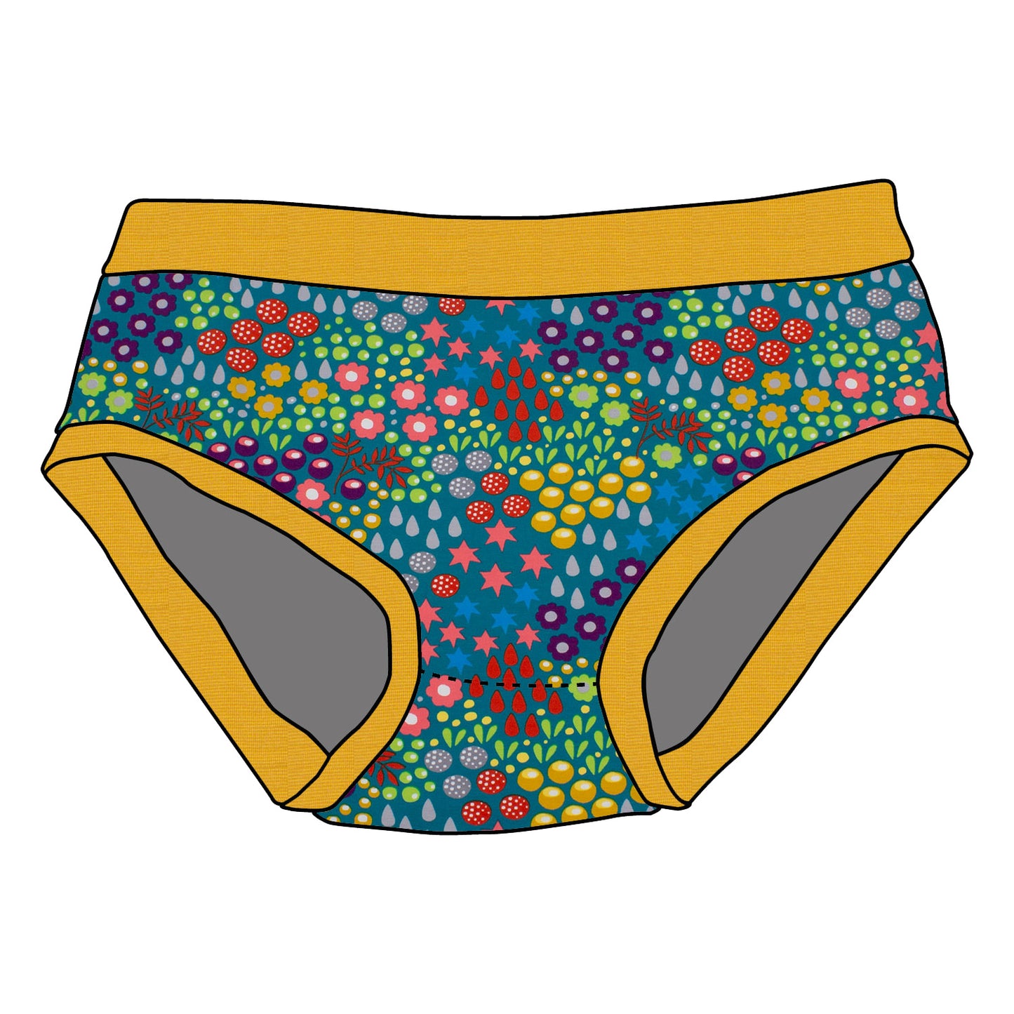 Kinder Unterhose Retro Blumenwiese türkis