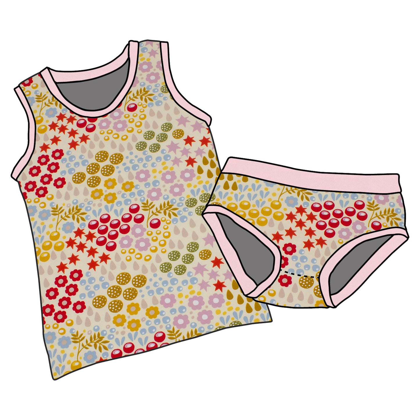 Kinder Unterwäsche-Set Retro Blumenwiese creme