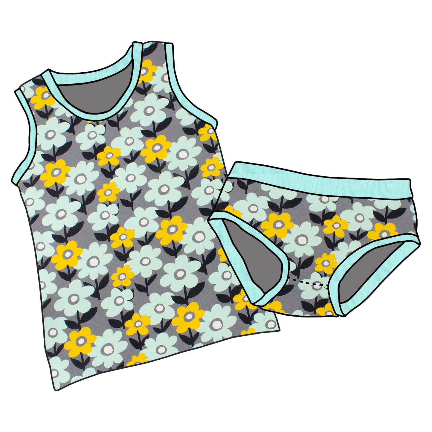 Kinder Unterwäsche-Set Retro Blumenwiese