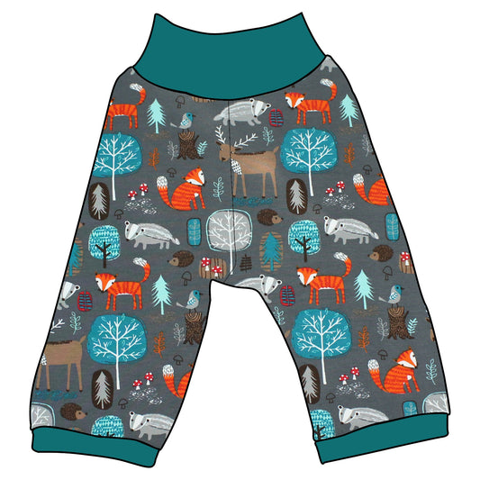 Kinder 3/4 Caprihose Sommerhose Waldtiere grau