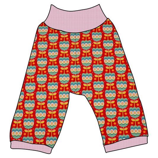 Kinder 3/4 Caprihose Sommerhose Retro Tulpen rot