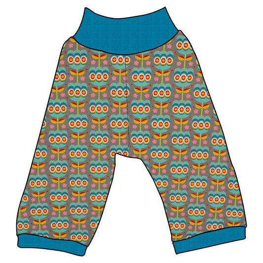 Kinder 3/4 Caprihose Sommerhose Retro Tulpen grau