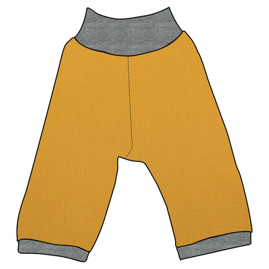 Kinder 3/4 Caprihose Sommerhose Musselin Senf