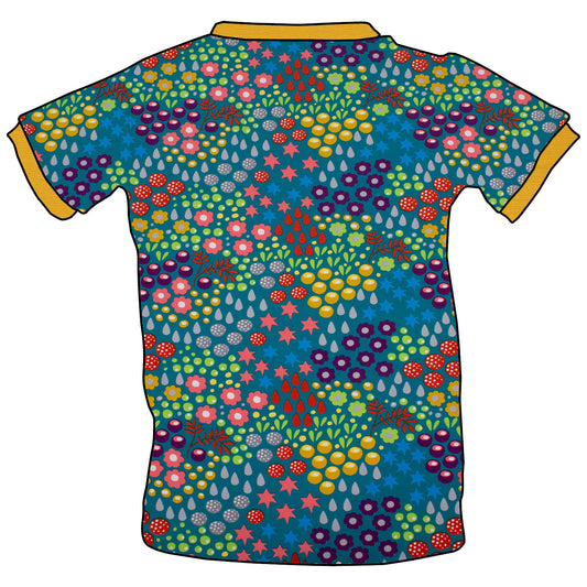 Kinder T-Shirt Retro Blumenwiese türkis
