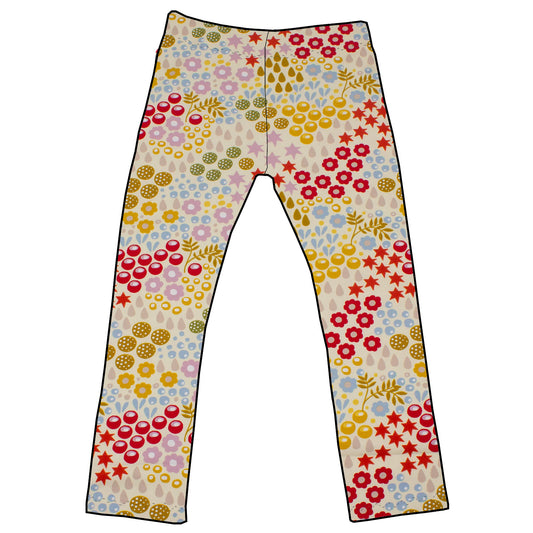 Damen Leggings Skinny Hose Retro Blumenwiese creme