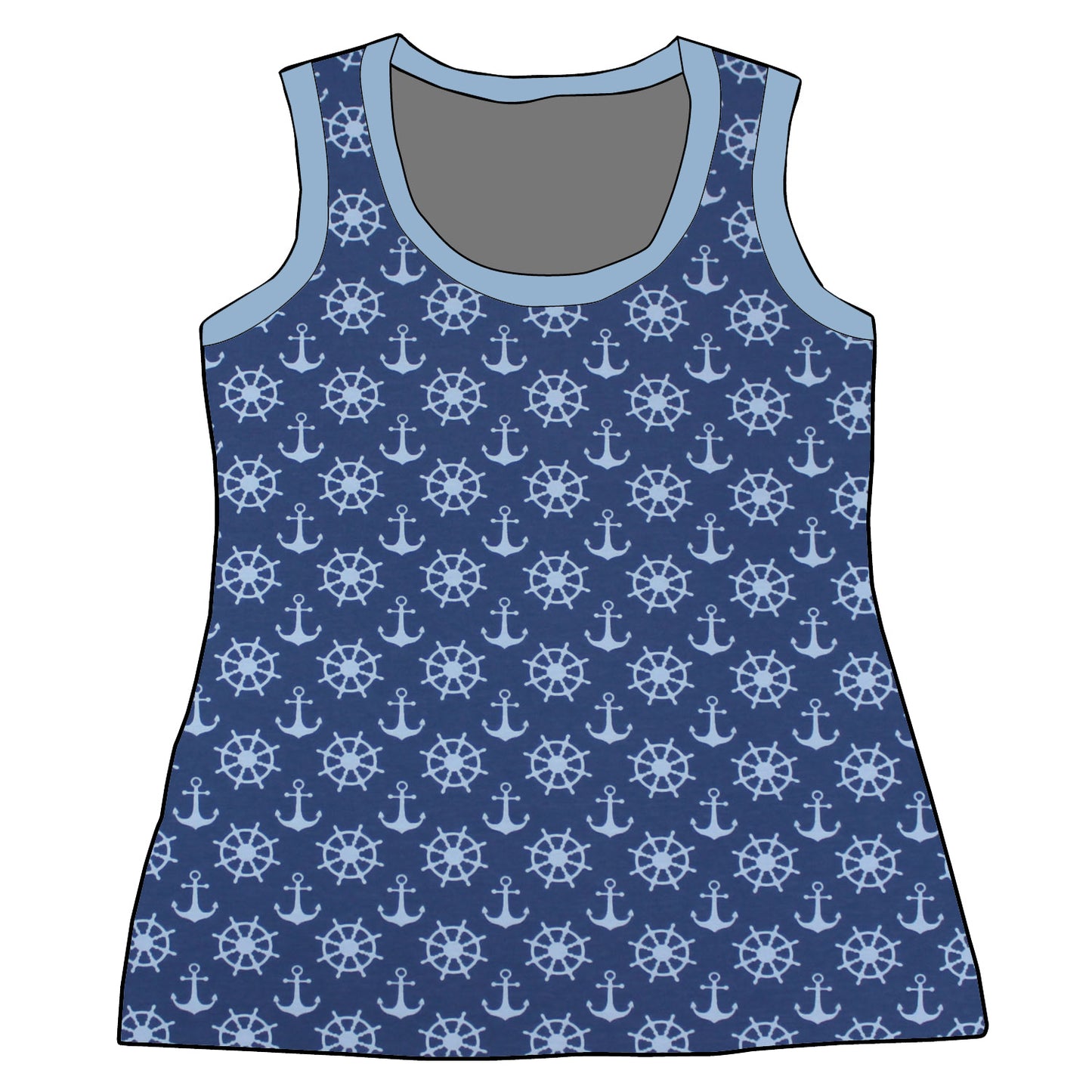 Damen Tanktop Anker Steuerrad blau