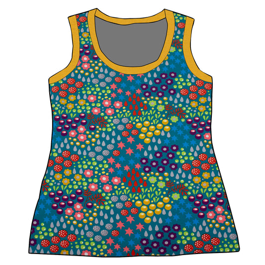 Damen Tanktop Retro Blumenwiese türkis