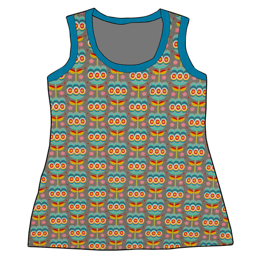 Damen Tanktop Retro Tulpen grau