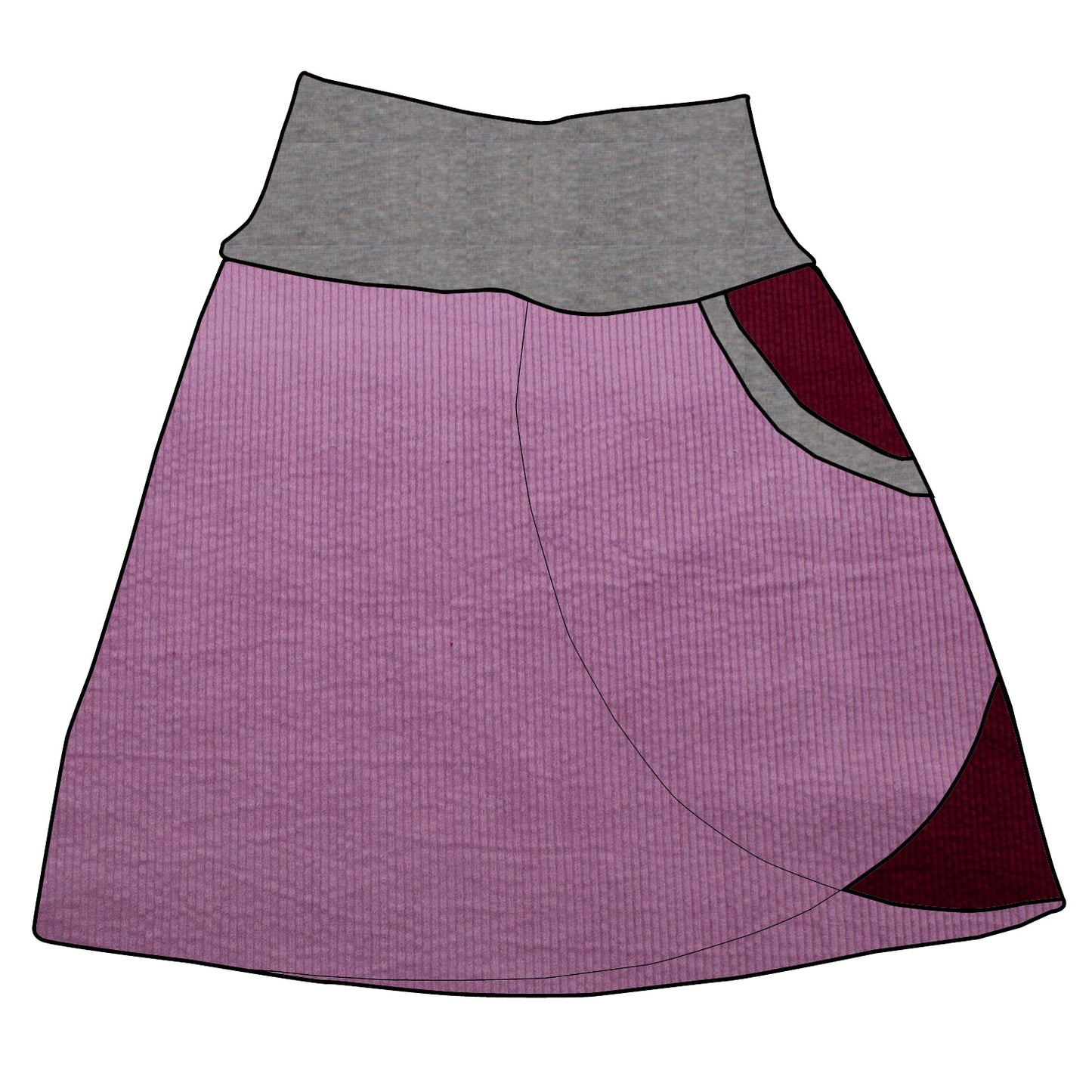 Damen Cordrock / falscher Wickelrock Cord Lila / Beere