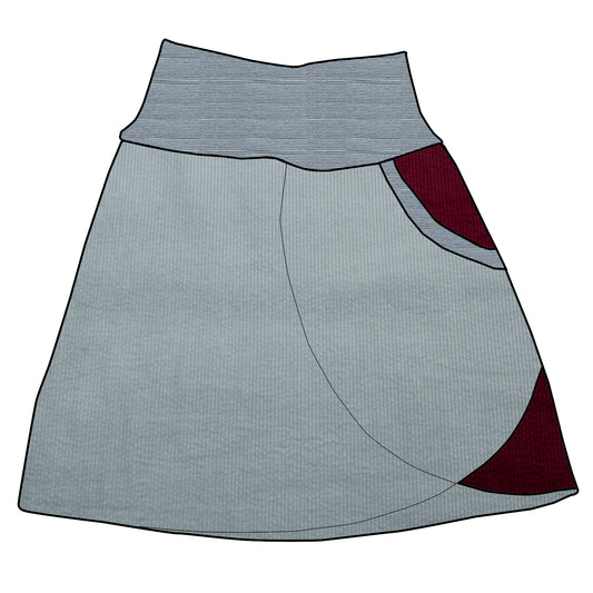 Damen Cordrock / falscher Wickelrock Cord Eisblau / Beere