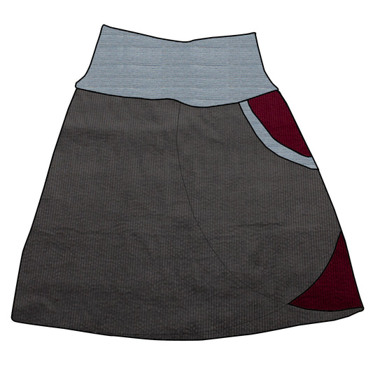 Damen Cordrock / falscher Wickelrock Cord Dunkelgrau / Beere