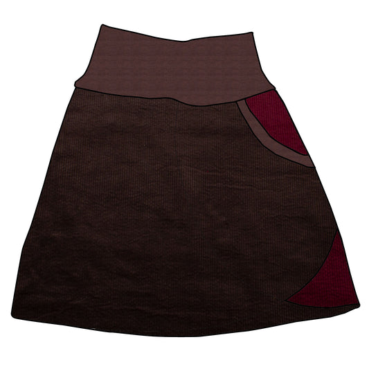 Damen Cordrock / falscher Wickelrock Cord Schokobraun / Beere
