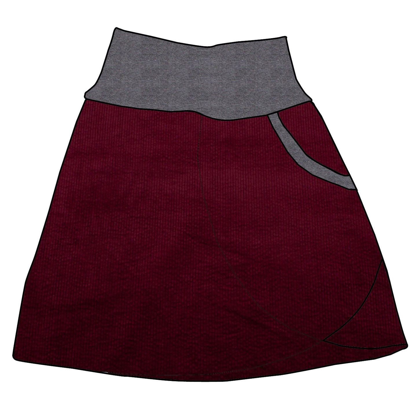 Damen Cordrock / falscher Wickelrock Cord Beere / Beere