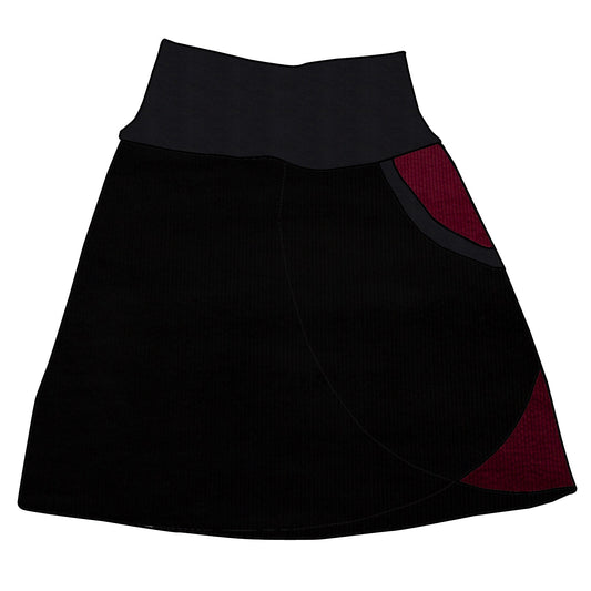 Damen Cordrock / falscher Wickelrock Cord Schwarz / Beere