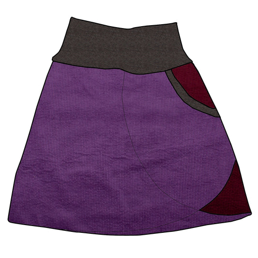 Damen Cordrock / falscher Wickelrock Cord Lila / Beere