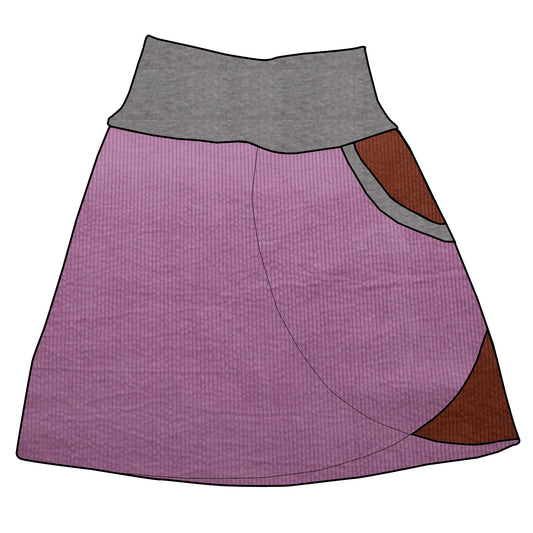 Damen Cordrock / falscher Wickelrock Cord Lila / Braun