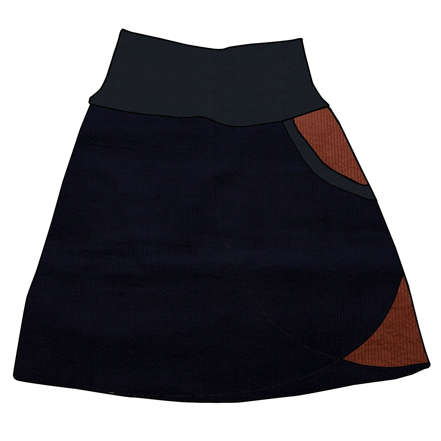Damen Cordrock / falscher Wickelrock Cord Dunkelblau / Braun