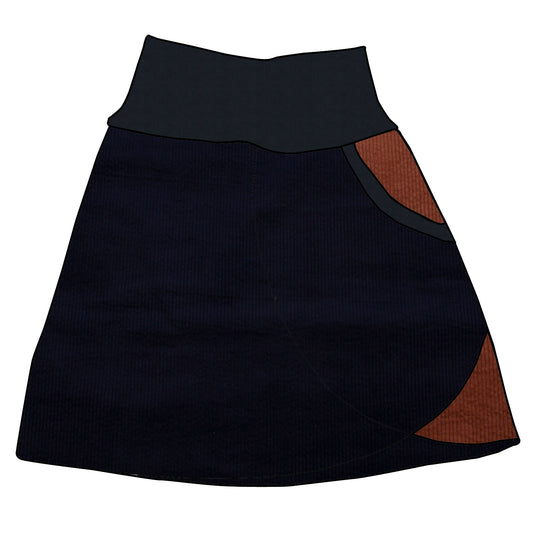 Damen Cordrock / falscher Wickelrock Cord Dunkelblau / Braun
