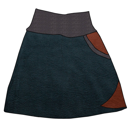 Damen Cordrock / falscher Wickelrock Cord Dunkelpetrol / Braun