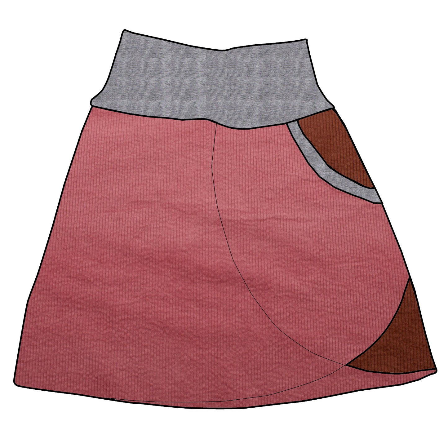 Damen Cordrock / falscher Wickelrock Cord Rosa / Braun