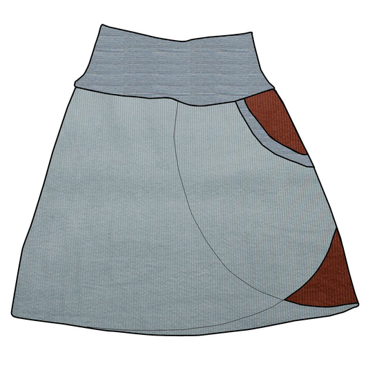 Damen Cordrock / falscher Wickelrock Cord Eisblau / Braun