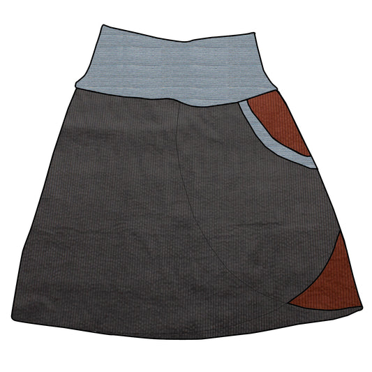 Damen Cordrock / falscher Wickelrock Cord Dunkelgrau / Braun