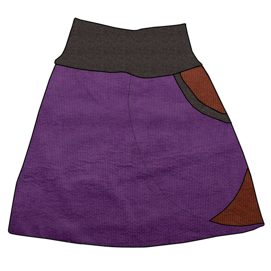 Damen Cordrock / falscher Wickelrock Cord Lila / Braun